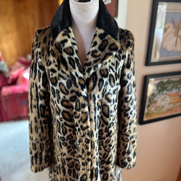 TOPSHOP Animal Leopard Print Faux Fur Coat - 4 - Picture 1 of 11
